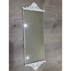 French Ornate Rectangle 26”X8.5” Mirror Hanging Distressed White Vintage